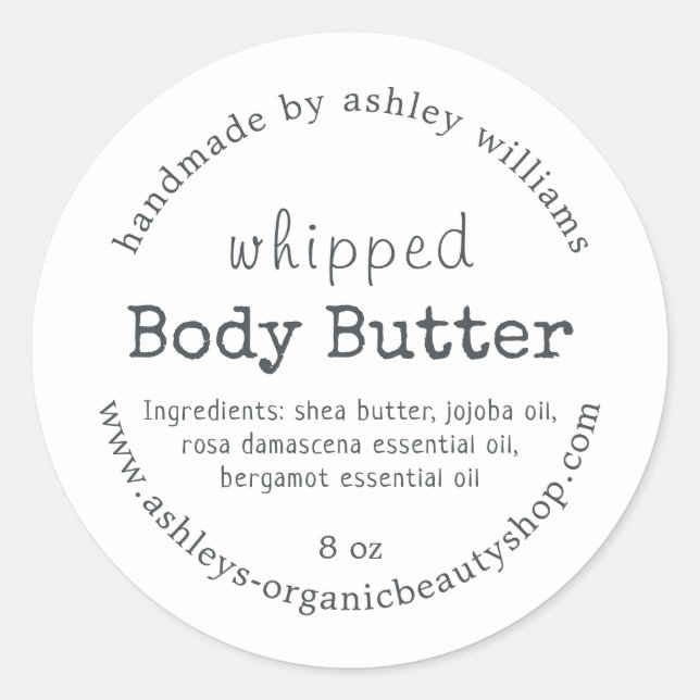 Pegatina Redonda Handmade Body Butter Organic Business Label (Anverso)