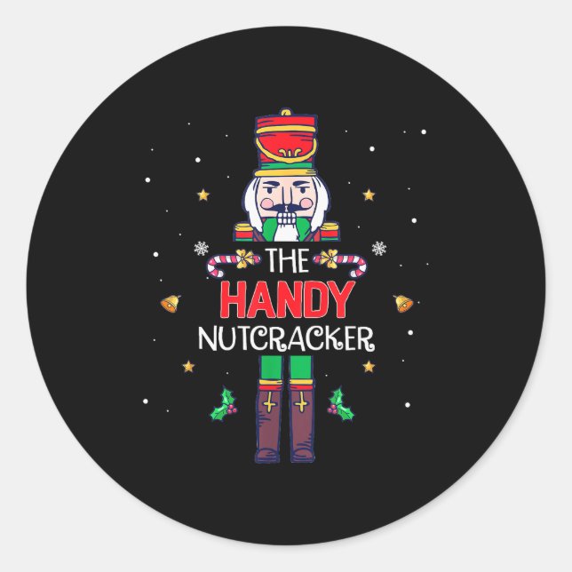Pegatina Redonda Handy Nutcracker Funny Christmas Family Matching O (Anverso)