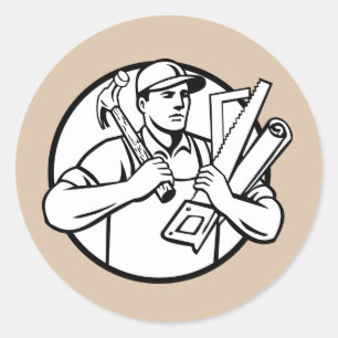 Pegatina Redonda Handyman Tradesman Repairman Carpenter con herrami