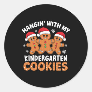 Pegatina Redonda Hangin My Kindergarten Cookie Gingerbread Christma