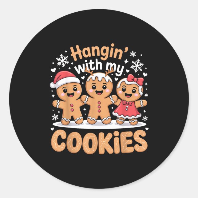 Pegatina Redonda Hangin With My Cookies Christmas Gingerbread Xmas  (Anverso)