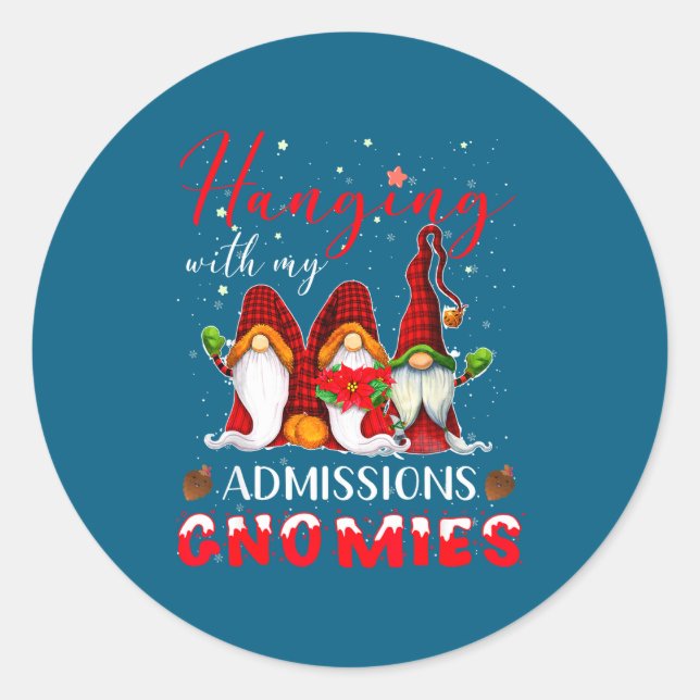 Pegatina Redonda Hanging With My Admissions Gnomies Christmas Direc (Anverso)