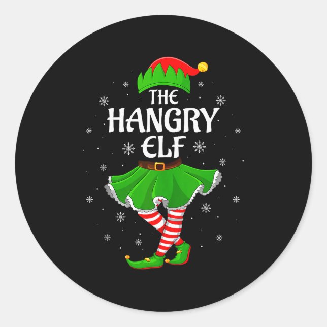 Pegatina Redonda Hangry Elf Christmas Family Girls Women Elf Squad  (Anverso)