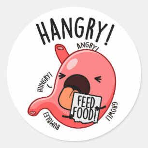 Pegatina Redonda Hangry Funny Stomach Pun