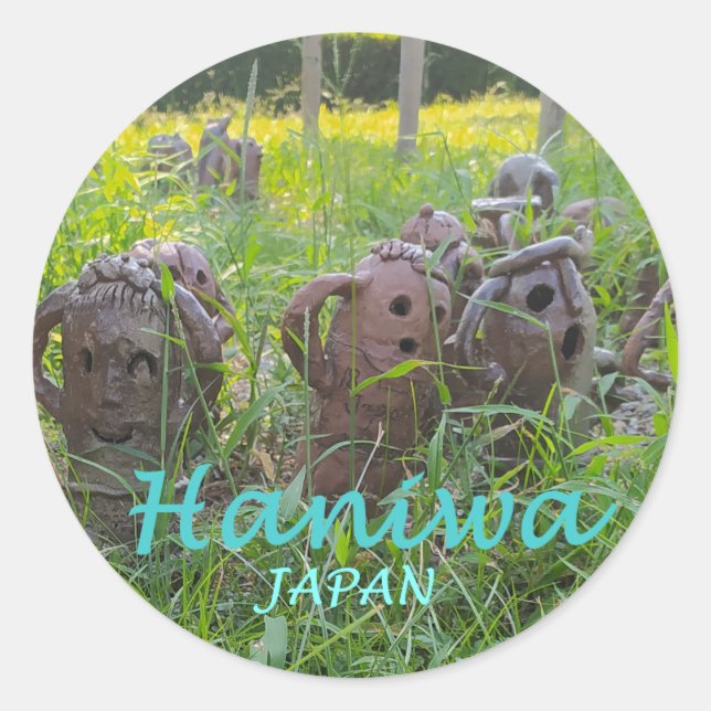 Pegatina redonda Haniwa japonés de Osaka (Anverso)