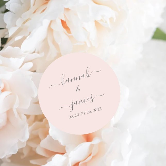 Pegatina Redonda Hannah | Elegante Boda de caligrafía rosa Rubor (Subido por el creador)