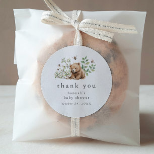 Pegatina Redonda HANNAH Summer Bear Woodland Baby Shower Gracias