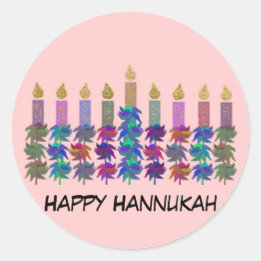 Pegatina Redonda Hannukah Flower Menorah
