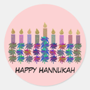 Pegatina Redonda Hannukah Flower Menorah