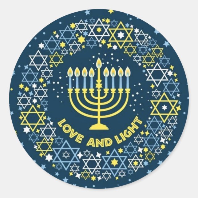 Pegatina Redonda Hannukah Menorah (Anverso)