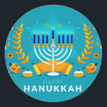 Pegatina Redonda Hannukah Menorah<br><div class="desc">Celebrar Hanukkah</div>