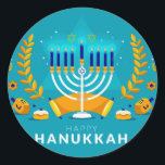Pegatina Redonda Hannukah Menorah<br><div class="desc">Celebrar Hanukkah</div>