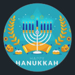 Pegatina Redonda Hannukah Menorah<br><div class="desc">Celebrar Hanukkah</div>
