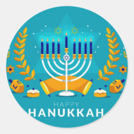 Pegatina Redonda Hannukah Menorah