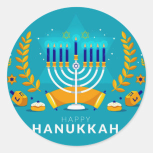Pegatina Redonda Hannukah Menorah