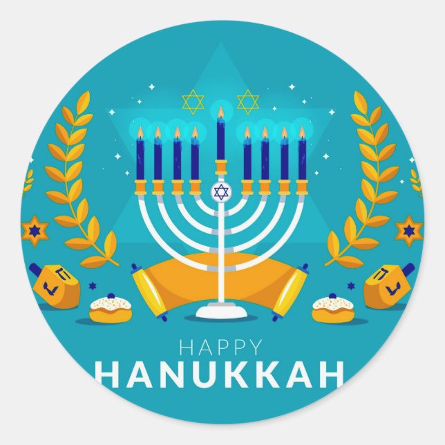 Pegatina Redonda Hannukah Menorah (Anverso)
