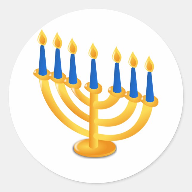Pegatina Redonda Hannukah Menorah (Anverso)