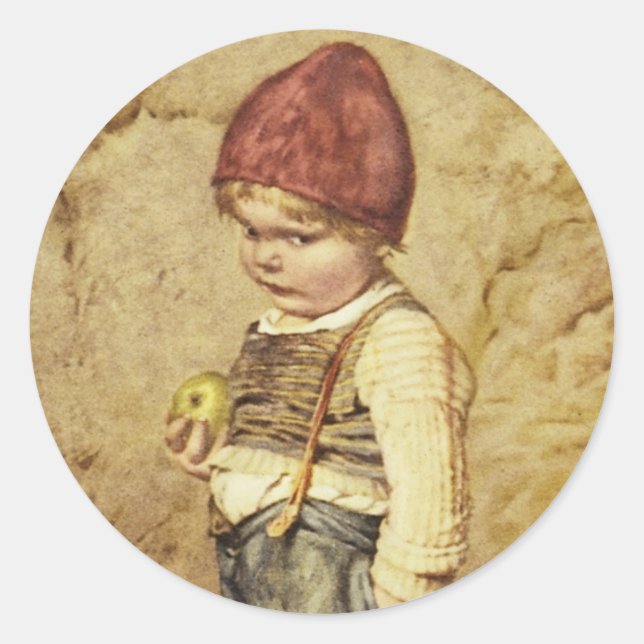 Pegatina Redonda Hansel con manzana dorada (Anverso)