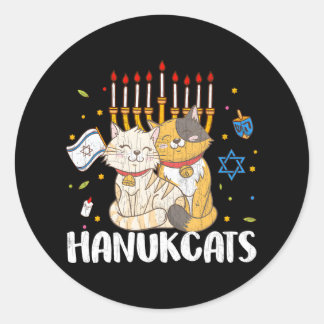 Pegatina Redonda Hanukcats Divertido judío Hanukkah Jew Family Love