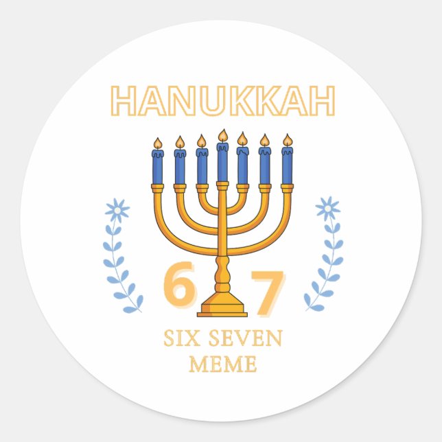 Pegatina Redonda Hanukkah 67 Six Seven Meme (Anverso)