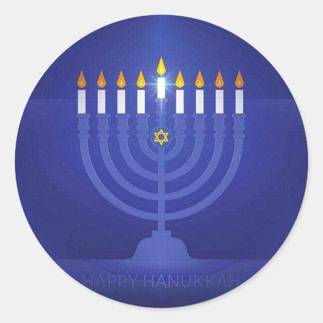Pegatina Redonda hanukkah azul feliz (Anverso)