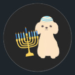 Pegatina Redonda Hanukkah Chanukah Poodle Perro Lover Menorah<br><div class="desc">Hanukkah Chanukah Poodle Perro Lover Menorah</div>