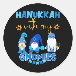 Pegatina Redonda Hanukkah con mi celebración judía de los gnomos