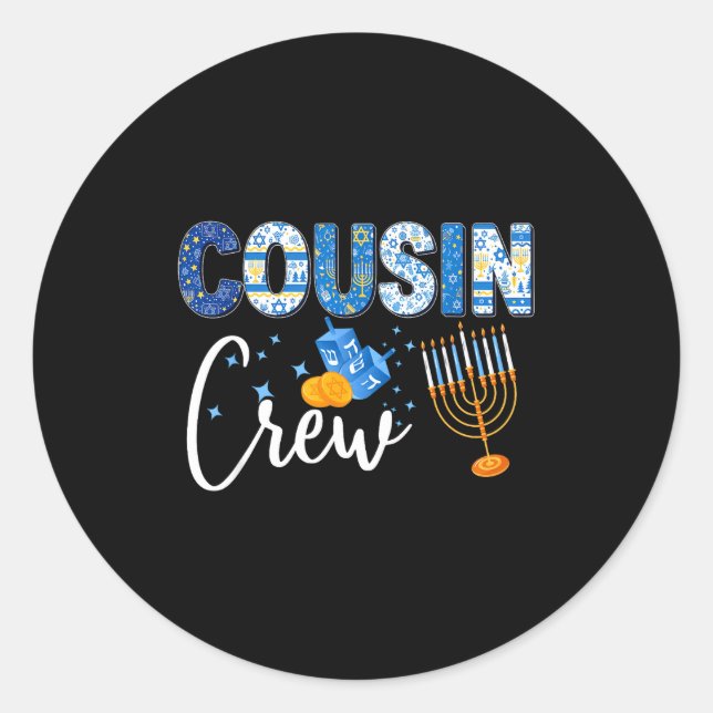 Pegatina Redonda Hanukkah Cousin Crew Matching Family Christmas Paj (Anverso)
