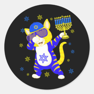 Pegatina Redonda Hanukkah Dabbing Gafas de sol gafas de gato sosten