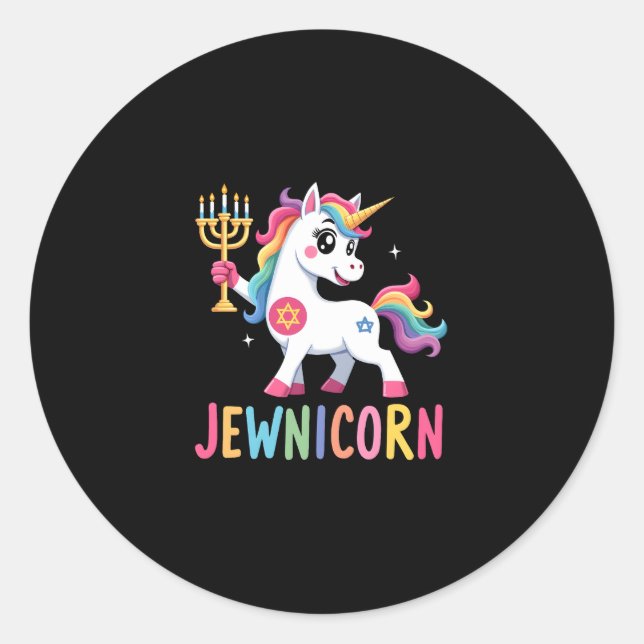 Pegatina Redonda Hanukkah Dabbing Unicorn Jewnicorn Chanukah Jewish (Anverso)