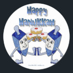 Pegatina Redonda Hanukkah Dancing Dreides y Jelly Doughnut<br><div class="desc">Está viendo la colección Lee Hiller Designs of Home and Office Decor, Apparel, Gifts and Collectibles. Los diseños incluyen la fotografía Lee Hiller y la colección de arte digital de medios mixtos. Puedes ver su fotografía de la naturaleza en http://HikeOurPlanet.com/ y seguir su blog de senderismo dentro del Parque Nacional...</div>