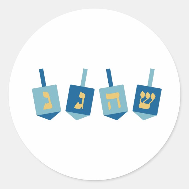 Pegatina Redonda Hanukkah Dreidel (Anverso)