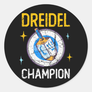 Pegatina Redonda Hanukkah Dreidel Campeón Judía de hilatura superio