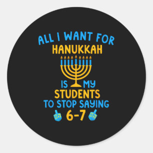 Pegatina Redonda Hanukkah Estudiantes diciendo 6-7 67 Seis Siete He