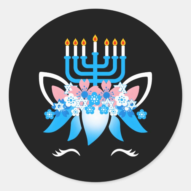 Pegatina Redonda Hanukkah Funny Unicornio (Anverso)