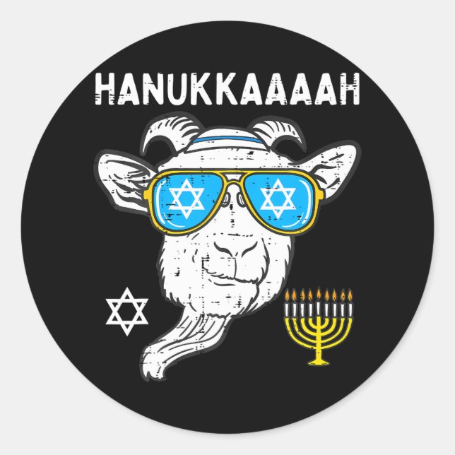 Pegatina Redonda Hanukkah Goat Chanukah, agricultor judío (Anverso)