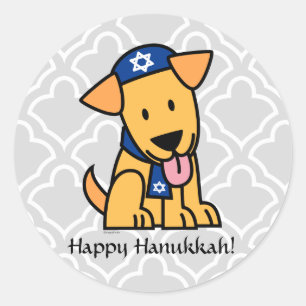 Pegatina Redonda Hanukkah Judío Labrador Recuperador Perro Cachorro