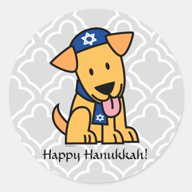 Pegatina Redonda Hanukkah Judío Labrador Recuperador Perro Cachorro (Anverso)