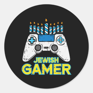 Pegatina Redonda Hanukkah Jugador Judío Chanukah Videojuego Hombres