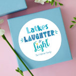 Pegatina Redonda Hanukkah Latkes Risas Tipografía Moderna Ligera<br><div class="desc">"Lágrimas, risas y luz". La tipografía divertida, de artesanía caprichosa, en azul polvoriento, turquesa y verde azulada sobre un fondo blanco, te ayuda a entrar en Hanukkah. Sienta el calor y la alegría de la temporada de vacaciones cada vez que usas este impresionante, colorido, personalizado nombre Hanukkah pegatina. La elección...</div>