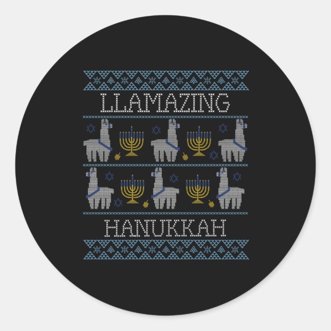 Pegatina Redonda Hanukkah - Llamazing Hanukkah (Anverso)