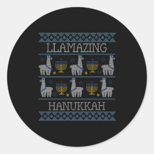 Pegatina Redonda Hanukkah - Llamazing Hanukkah