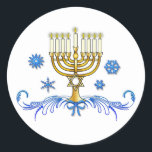 Pegatina Redonda Hanukkah Menorah con la Estrella de David<br><div class="desc">Este diseño presenta una Menorah con una Estrella de David para Hanukkah. Para buscar elementos coincidentes,  escriba "penguincornerstore menorah" en la barra de búsqueda Zazzle.</div>
