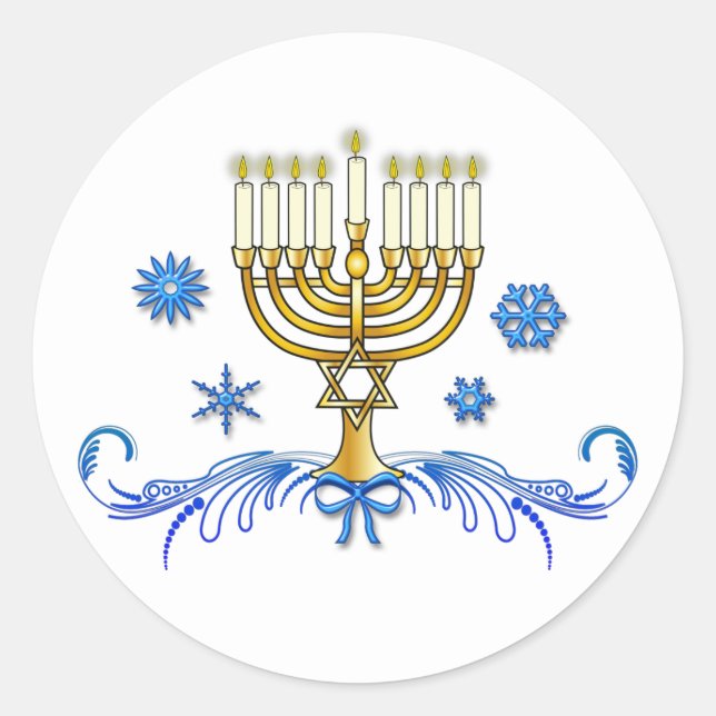 Pegatina Redonda Hanukkah Menorah con la Estrella de David (Anverso)