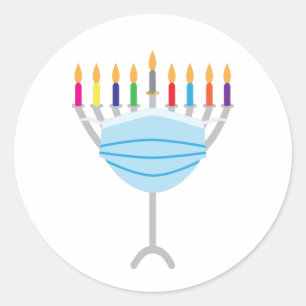 Pegatina Redonda Hanukkah Menorah con máscara facial