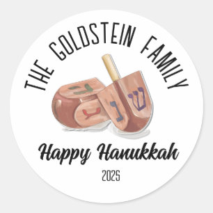 Pegatina Redonda Hanukkah nombre de familia personalizado de judío 