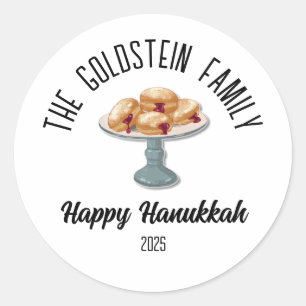 Pegatina Redonda Hanukkah nombre de familia personalizado de judío 
