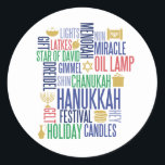Pegatina Redonda Hanukkah Palabras Pegatinas de la ronda de vacacio<br><div class="desc">Puede encontrar elementos de coordinación adicionales en nuestra colección "Hanukkah Words Holiday".</div>