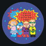 Pegatina Redonda Hanukkah Pegatinas (1 1/2" o 3") Super Héroes<br><div class="desc">Personalice cambiando el tamaño del tipo de letra, el estilo, el color y la redacción. Tantos usos: De y hacia pegatinas de regalo, Gracias pegatinas en bolsas de regalo, Toppers de pasteles (pegue en el material pesado, corte el pegatina, toma de dientes de cinta en la parte posterior del material...</div>
