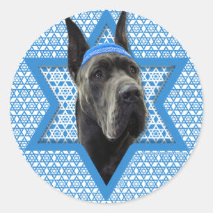 Pegatina Redonda Hanukkah Star of David - Great Dane - Gray